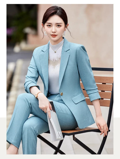 Two-Piece Jacket and Pants for Women, Simple and Elegant, Professional, Autumn and Winter, New, 2025