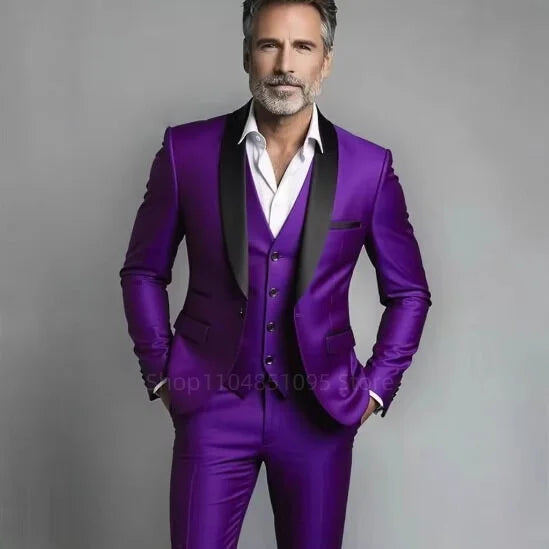 Classic Style 3 Piece Slim Fit Green Men Suit Groom Tuxedos Shawl Lapel Single Breasted Blazer Vest Pants Set Party Men Clothing