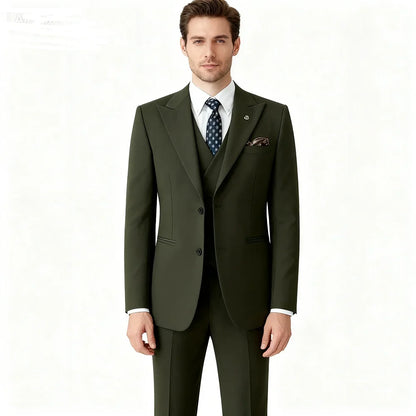 Men's 3 Piece Slim Fit Business Suit Groom Tuxedo With Double Breasted Blazer Vest And Pants For Wedding Party