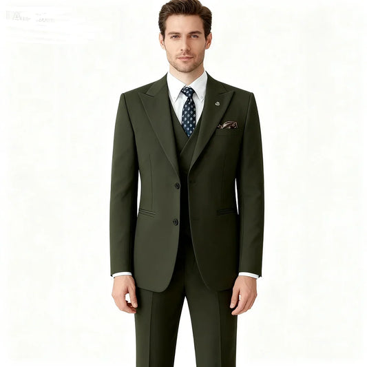 Men's 3 Piece Slim Fit Business Suit Groom Tuxedo With Double Breasted Blazer Vest And Pants For Wedding Party