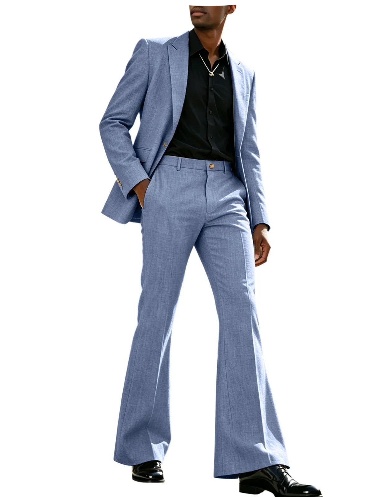 Men's 2-Piece Retro Flare Suit – Slim Fit Bell Bottom Blazer & Wide Leg Pants for Formal Occasions
