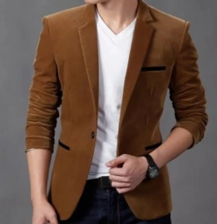 Men's Slim Fit Korean Style Blazer Autumn Winter Formal Suit Jacket Trendy Youth Business Casual Top