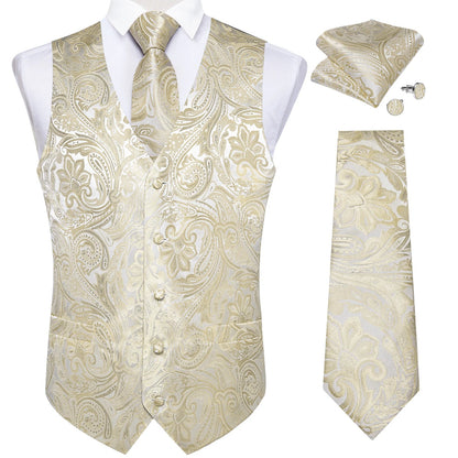 Men's Paisley Waistcoat with Necktie Set for Weddings and Formal Occasions