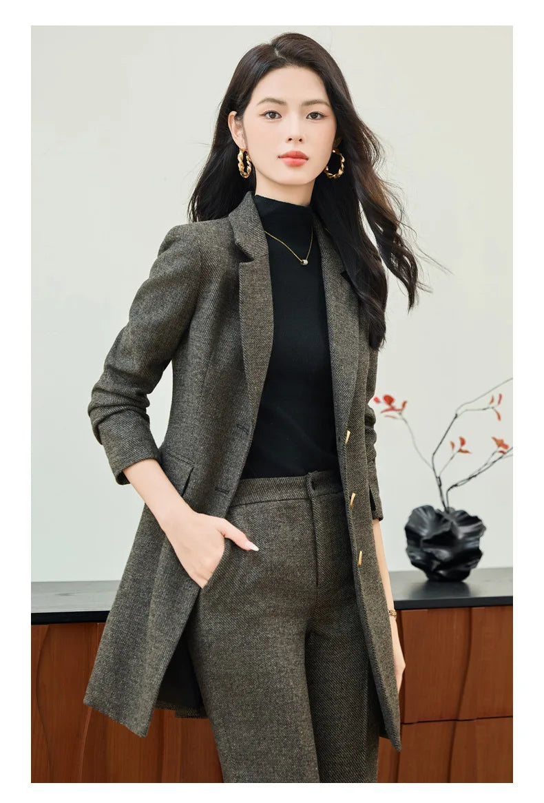 High End Windbreaker Coat Professional Suit Female Autumn Winter Formal Ladies Lengthen Business Suits Women Work Office Uniform