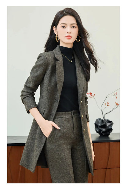 High End Windbreaker Coat Professional Suit Female Autumn Winter Formal Ladies Lengthen Business Suits Women Work Office Uniform