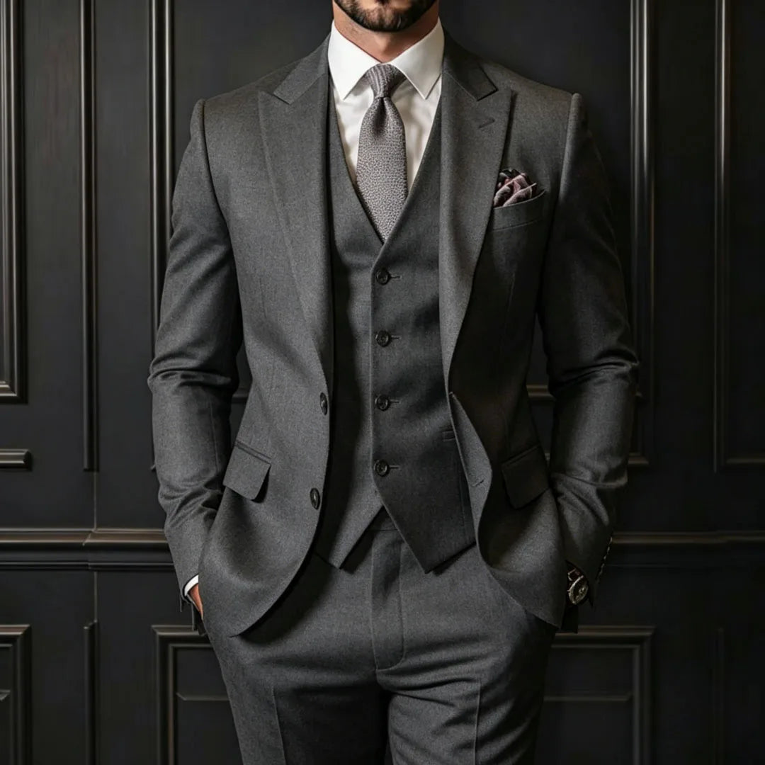 Men Suit 3 Pieces Gray Single Button With Lapel For Wedding Groom Banquet Party Prom Business Work Daily Jacket Vest With Pants