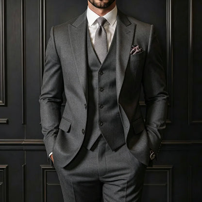 Men Suit 3 Pieces Gray Single Button With Lapel For Wedding Groom Banquet Party Prom Business Work Daily Jacket Vest With Pants