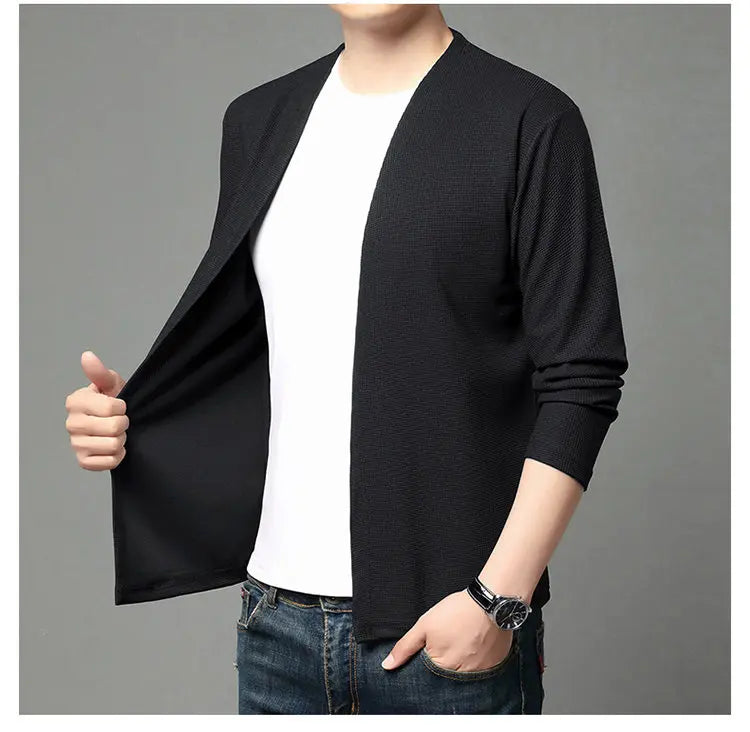 Spring and Summer Solid Color Knitted Cardigan Jacket Sun Protection Clothing Men's Shirt Loose Sleeves Fashionable and Versatil