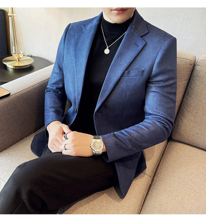 Vintage Suede Line Bronzing Striped Suit Coats 2025 Autumn New High Quality Men Slim Business Social Formal Suit Coats Tailcoat