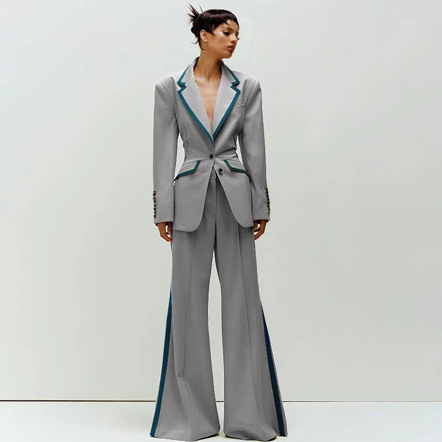 Women's Suit Slim Fit Two Piece(Blazer+Flare Trousers) Pants Set Professional Business Workwear Daily Outfit Suits for Ladies