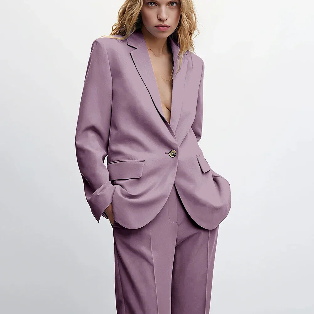 Graceful Blue Notch Lapel Suits For Women Casual Single Breasted 2 Piece Daily Interview Business Speech Outfits Jacket Pants