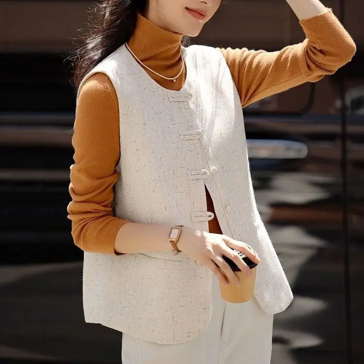 Women's Vest New Fashion Retro Chinese Vest Coat New Small Fragrant Vest Female Tops Sleeveless Jacket Chaleco Mujer Outerwear