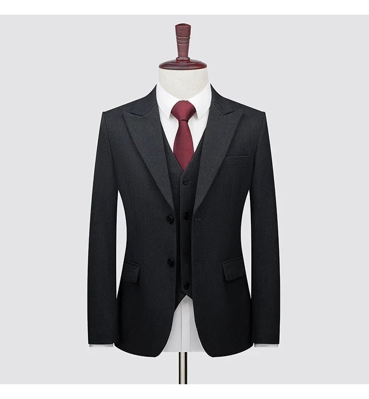 Men's High-End Wool Suit Three-Piece Set Business Casual Fashion Tencel Vest Trousers Bridegroom Wedding Dress