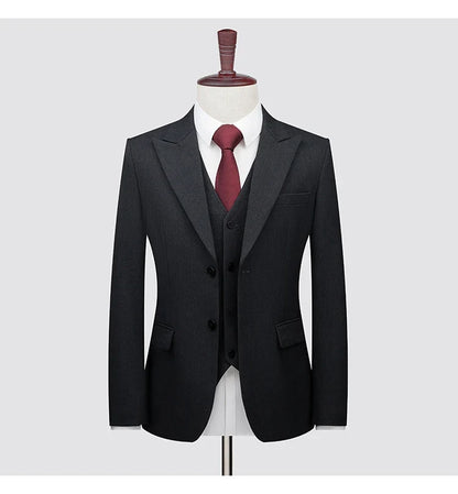 Men's High-End Wool Suit Three-Piece Set Business Casual Fashion Tencel Vest Trousers Bridegroom Wedding Dress