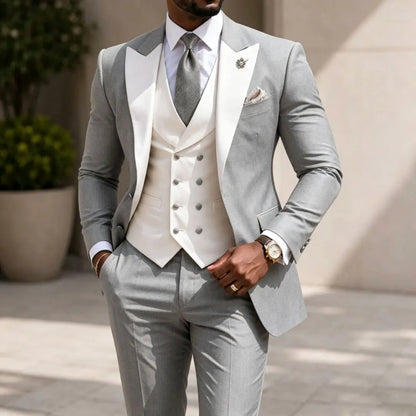 Men Suit Yellow 3 Pieces White Vest With Lapel For Wedding Birthday Banquet Prom Party Business Work Office Jacket Vest Pants
