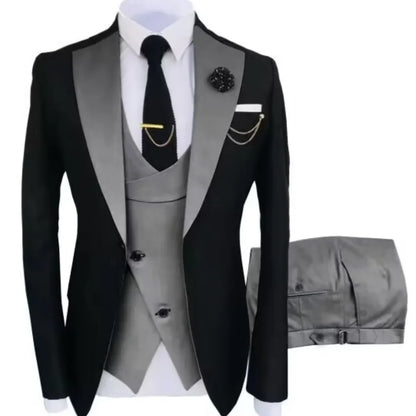 3-Piece Slim Fit Men's Suit – Jacket, Vest & Pants for Wedding, Prom & Business