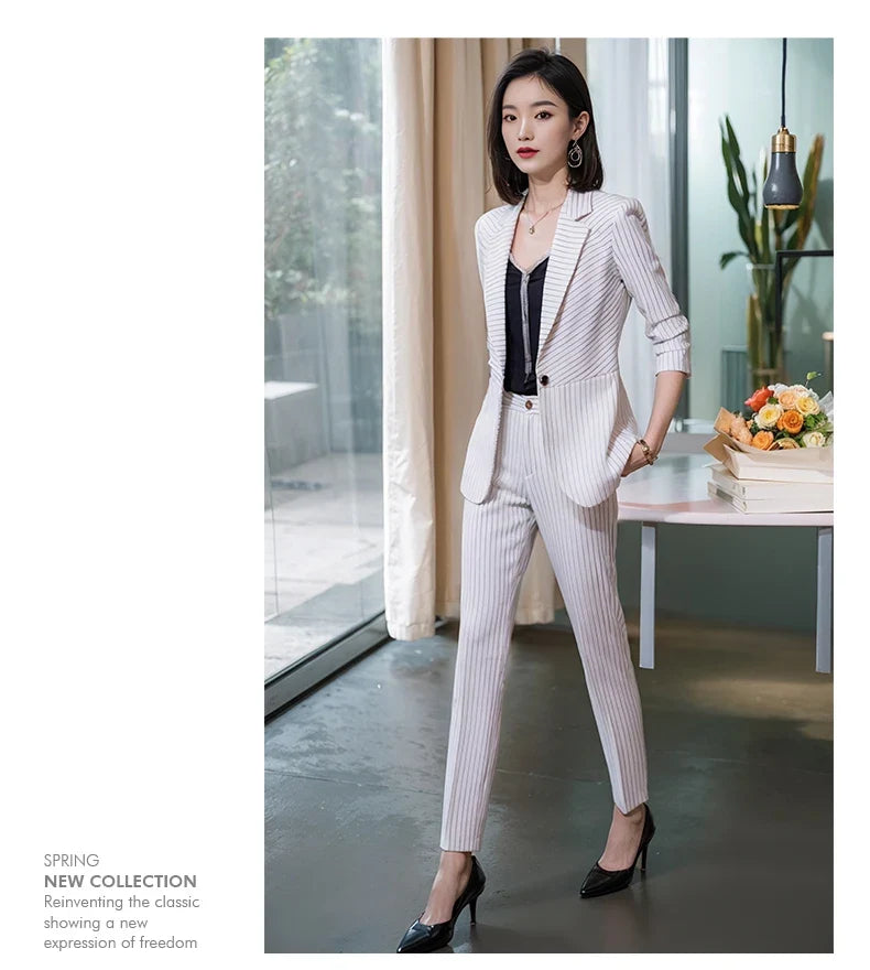 Striped Fashion Women's Suit Set, High Quality Two-Piece Pants + Suit Jacket. New spring/summer 2026