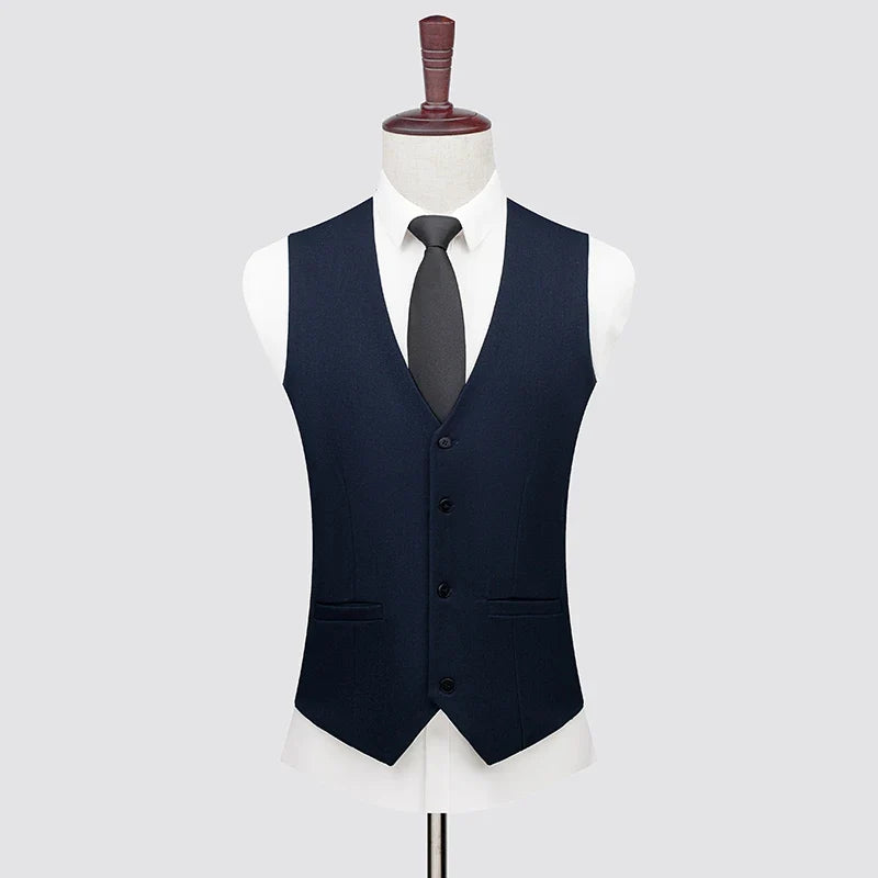 Men's High-End Wool Suit Three-Piece Set Business Casual Fashion Tencel Vest Trousers Bridegroom Wedding Dress