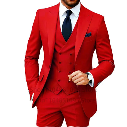 Nouveaux costumes solides pour hommes Coupe ajustée Mariage Garçon d'honneur Tuxedo Gilet Blazer Pantalon 3 pièces Tenue de mariage tendance