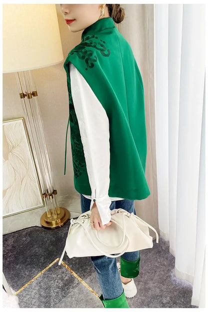 Vintage Chinese Style Vest Outerwear White Crane Embroidered Lacing Waistcoat 2025 Spring Summer Elegant Women's Clothing