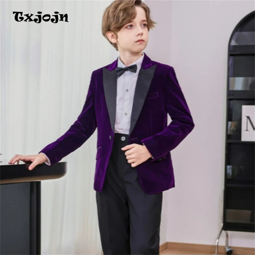 50+ Colors Velvet Suit Blazer for Kids 3-18 Years Children Formal Flannel Suit jacketm Classic Peak Lapel Suit School Uniform