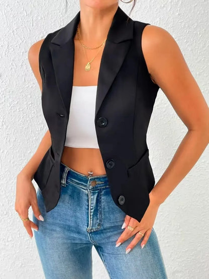 Women's Elegant Sleeveless Blazer Vest Formal Lapel Collar Single-Breasted Office Work Waistcoat Professional Business Suit Vest