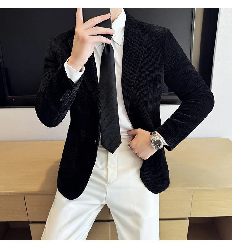 Autumn Winter New Chenille Velvet Suit Jacket Men's Casual Business Fashion Formal Party Coats  Tailcoat Men's Clothing 4XL-M