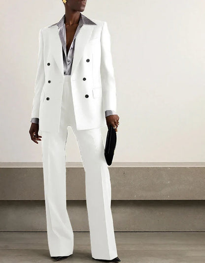 Fashion Grey Double Breasted Women Pants Set High-end Female Two Pieces(Jacket+Trousers)أطقم بناطيل