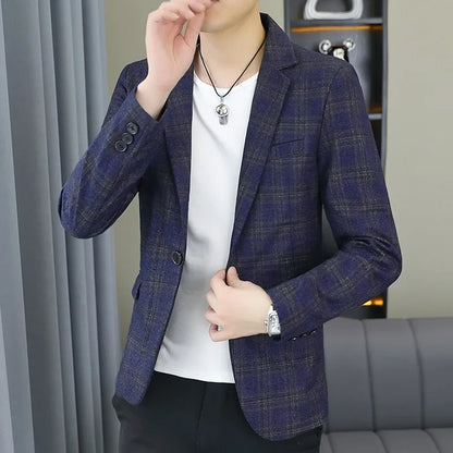 2026 Blazer Outdoor men's checked fashion business trend Wedding Slimming Gentleman Casual Korean travel high formal Wear Blazer