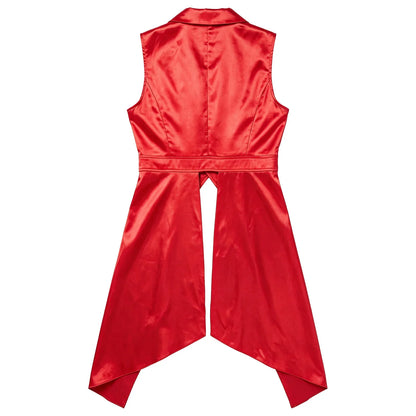 Women Renaissance Victorian Waistcoat Sleeveless Satin Tailcoat Lapel Collar Irregular Hem Vest Top for Halloween Masquerade