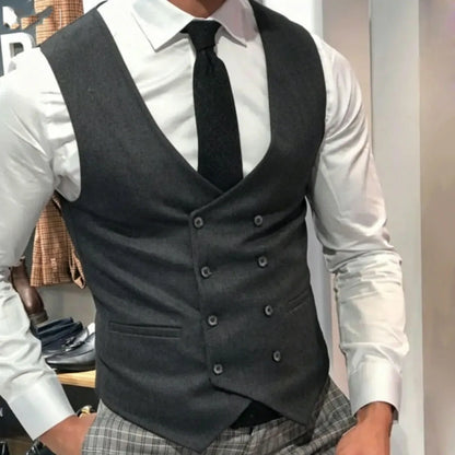 Men's Formal Double-Breasted Vest for Weddings & Daily Wear