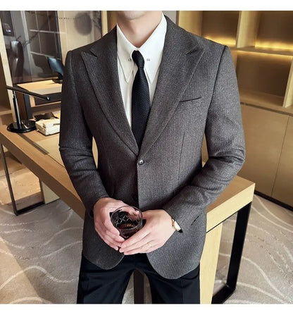 Men's Blazer Single Breasted Slim Fit Korean Style Casual Suit Jacket