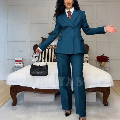 2025 New Summer Women's Suits Business Casual Outfits Double Breasted Peak Lapel Jacket Pants Custom Made High Quality Female