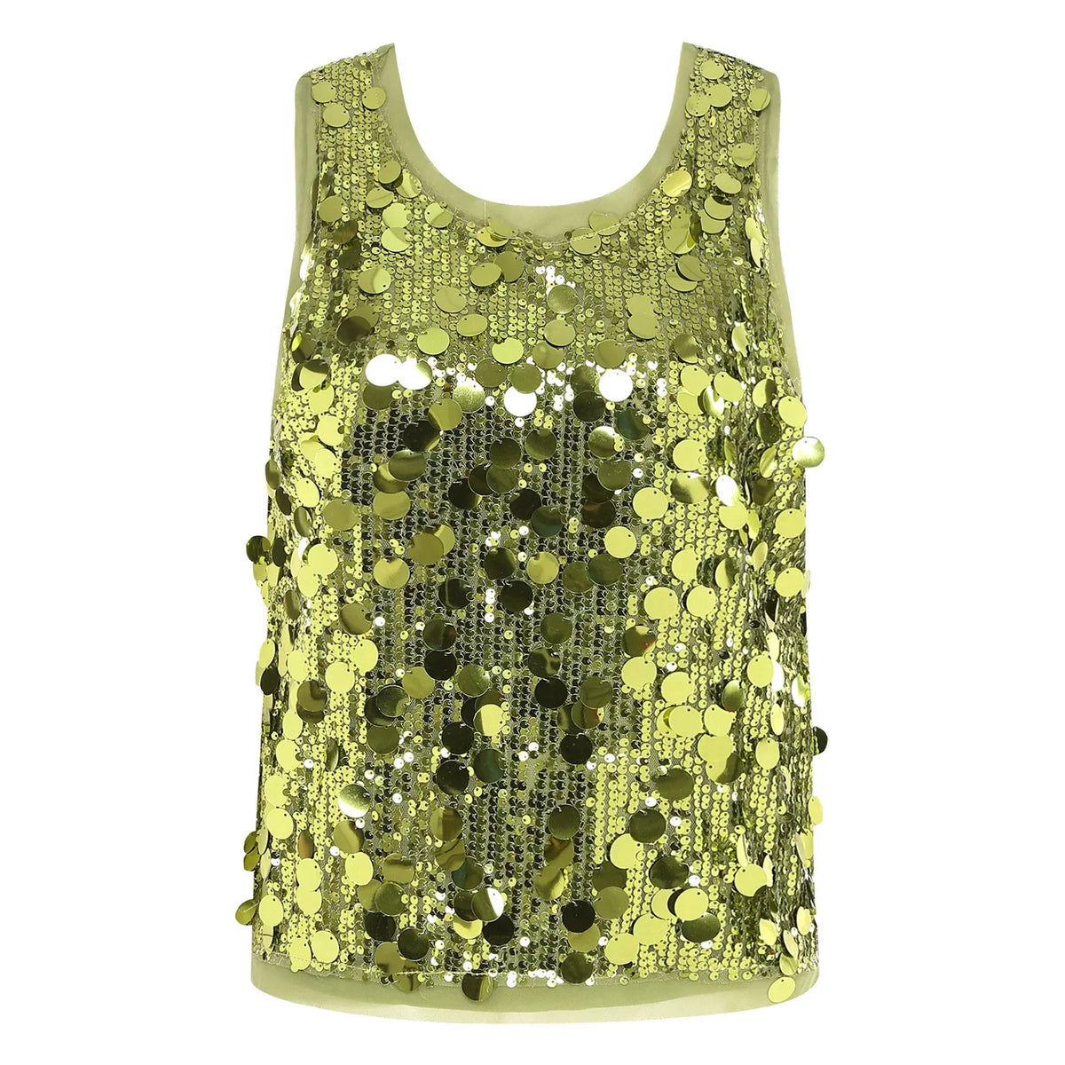Women's Sleeveless Top Sequins Loose Vest Disco Costume Tank Top Nightclub Fashion Streetwear Shiny Clubwear Rave Party Outfit