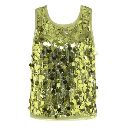 Women's Sleeveless Top Sequins Loose Vest Disco Costume Tank Top Nightclub Fashion Streetwear Shiny Clubwear Rave Party Outfit