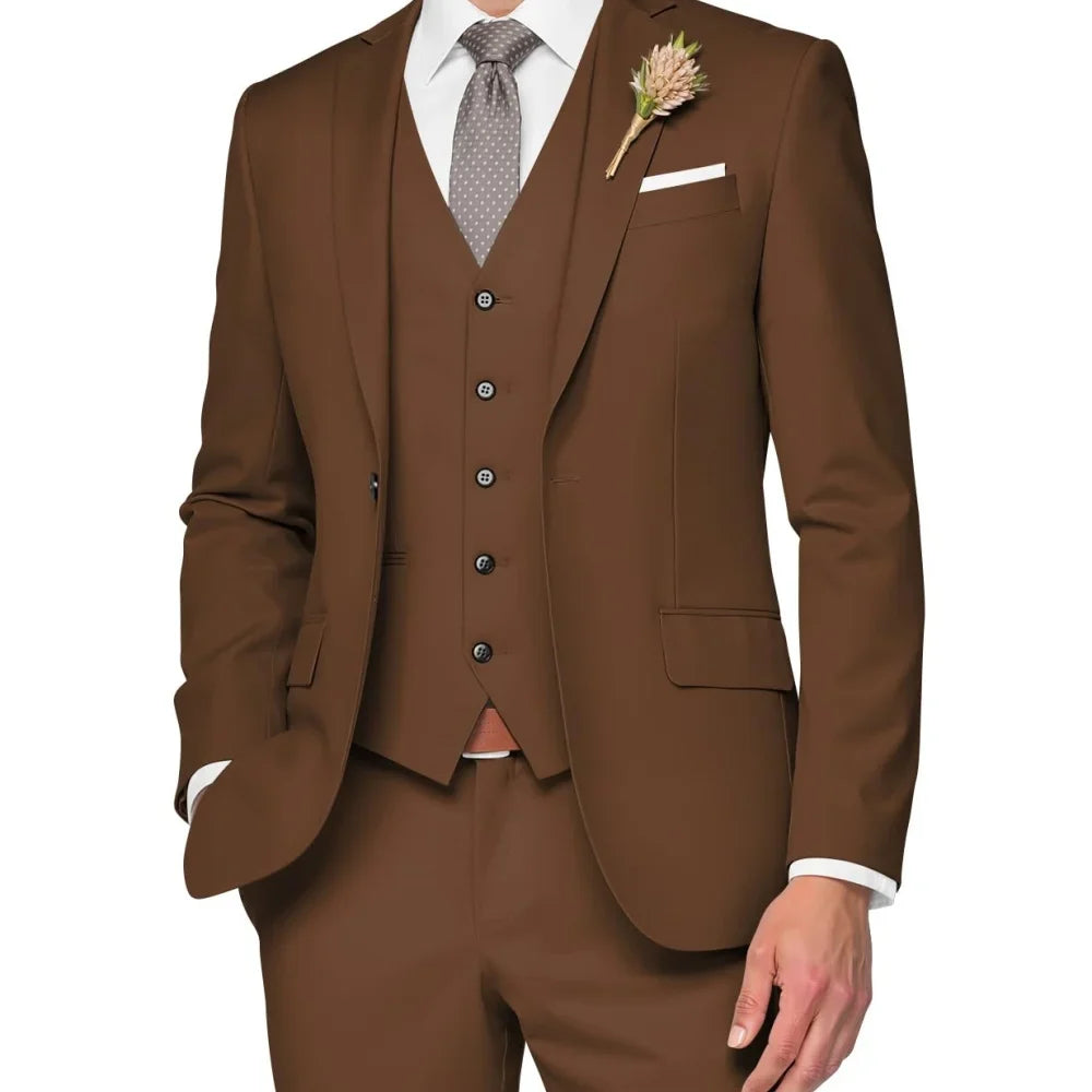 Costume de Mariage Formel pour Hommes Élégant Haut de Gamme Slim Fit 3 Pièces Blazer Gilet Pantalon Business Décontracté pour Soirée Dansante