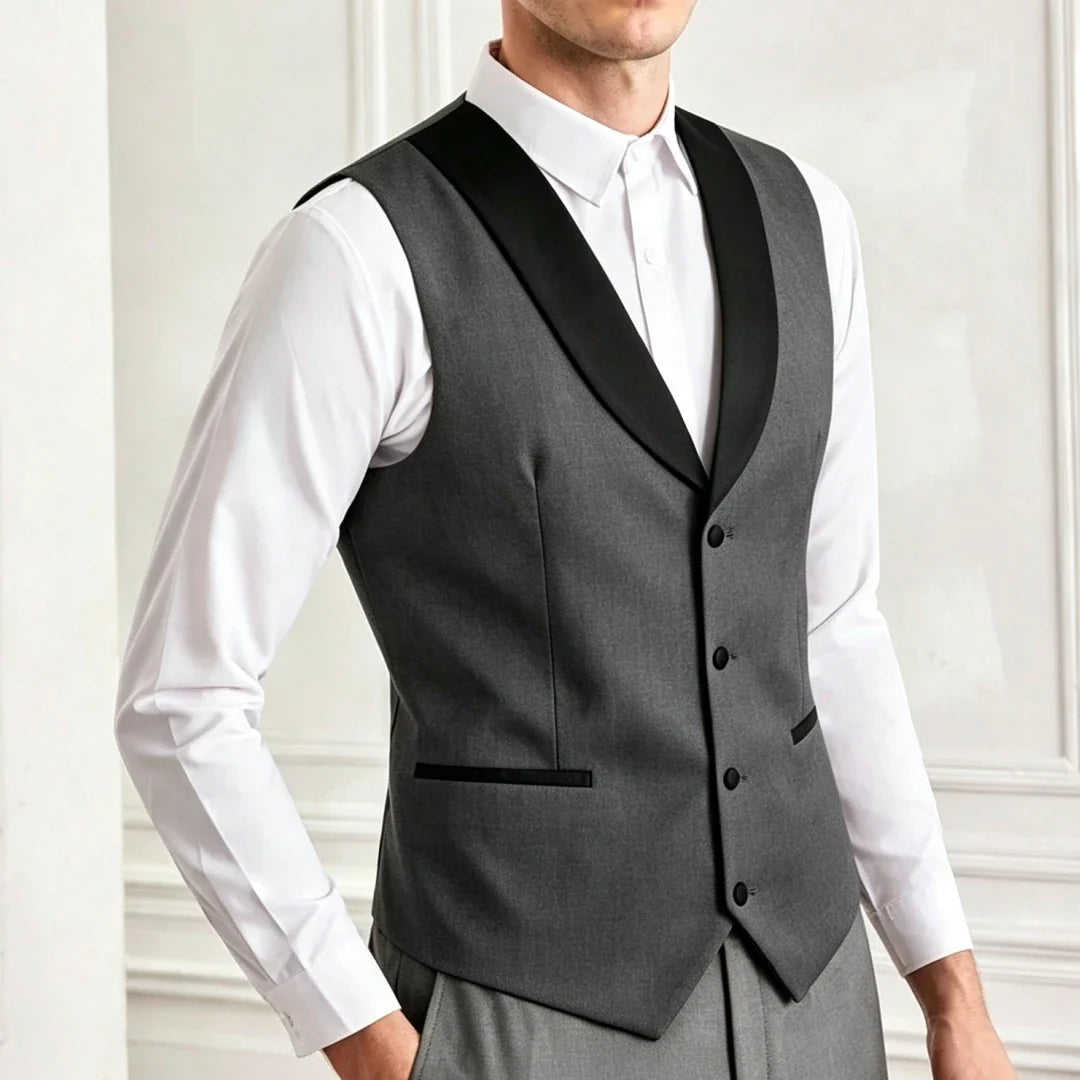 Men's Suit Vest – Single Breasted Brown Waistcoat with Black Lapel for Weddings & Formal Occasions