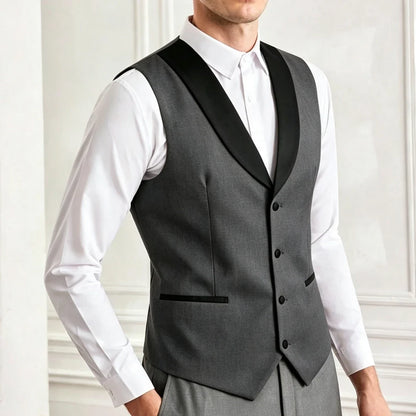 Men's Suit Vest – Single Breasted Brown Waistcoat with Black Lapel for Weddings & Formal Occasions