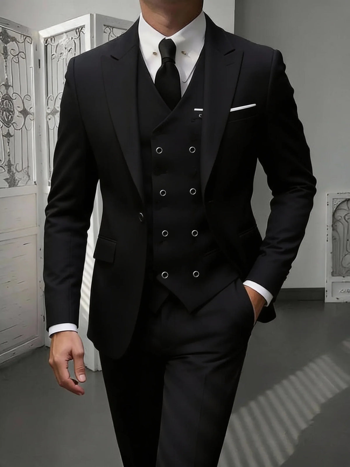 Men's Classic 3-Piece Suit Set - Slim Fit Notched Lapel Blazer with Vest & Pants, Versatile Formal Outfit for Business & Events