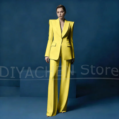 Women's Blazer and Wide-Leg Pants Suit Set Slim Fit One Button Jacket with Peak Lapel Elegant Formal Outfits for Office Party