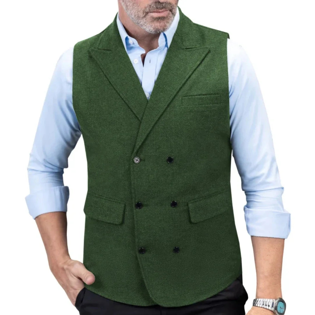 Men's Double-Breasted Herringbone Vest for Weddings & Formal Occasions