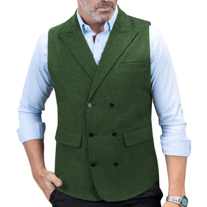Men's Double-Breasted Herringbone Vest for Weddings & Formal Occasions