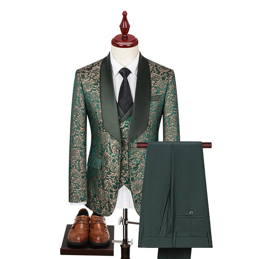 Men's Three-Piece Wedding Suit – Slim Fit British Style Formal Set for Groom