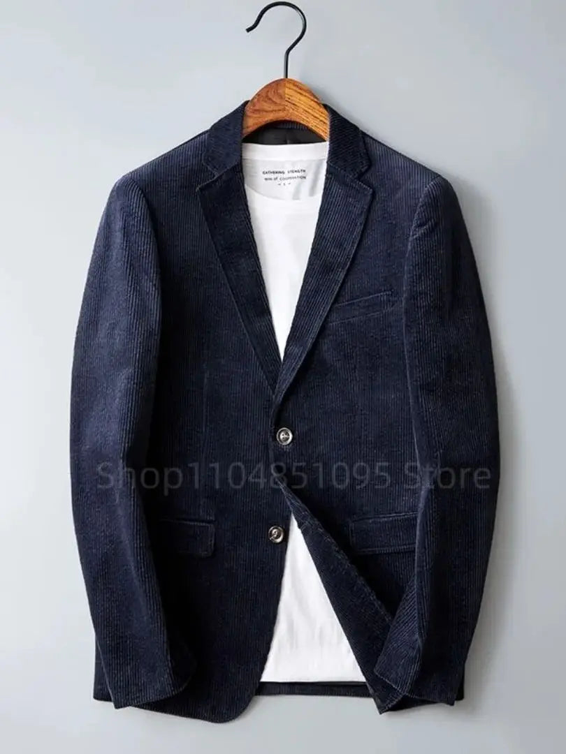 6XL-XS Men High Quality Business Suit Jackets Man Slim Fit Corduroy Notch Lapel Two Buttons Blazers Man Casual Suit One Coat