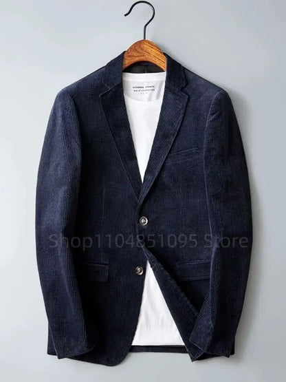 6XL-XS Men High Quality Business Suit Jackets Man Slim Fit Corduroy Notch Lapel Two Buttons Blazers Man Casual Suit One Coat