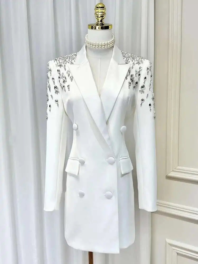 Women Beading Blazer Coat Double Breasted Full Sleeve Versatile High Street Style New Autumn 2026 Female Clothing 15KB5766