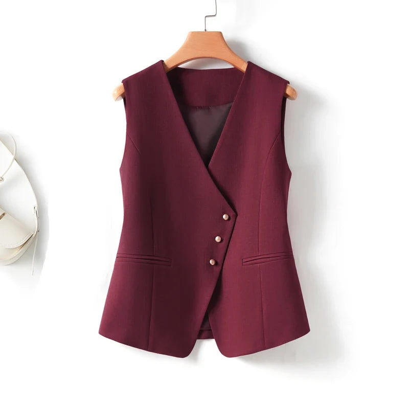 Whitevneck Short Vest for Women Spring & Fall Single-Breasted Slim Workplace Elegant Fashionable Top