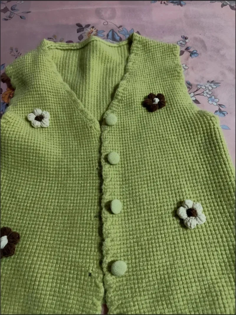 Women Knitted Tank Top Autumn New Sweet And Fresh Short Loose Sleeveless Sweater Cardigan Women's Knitted Vest