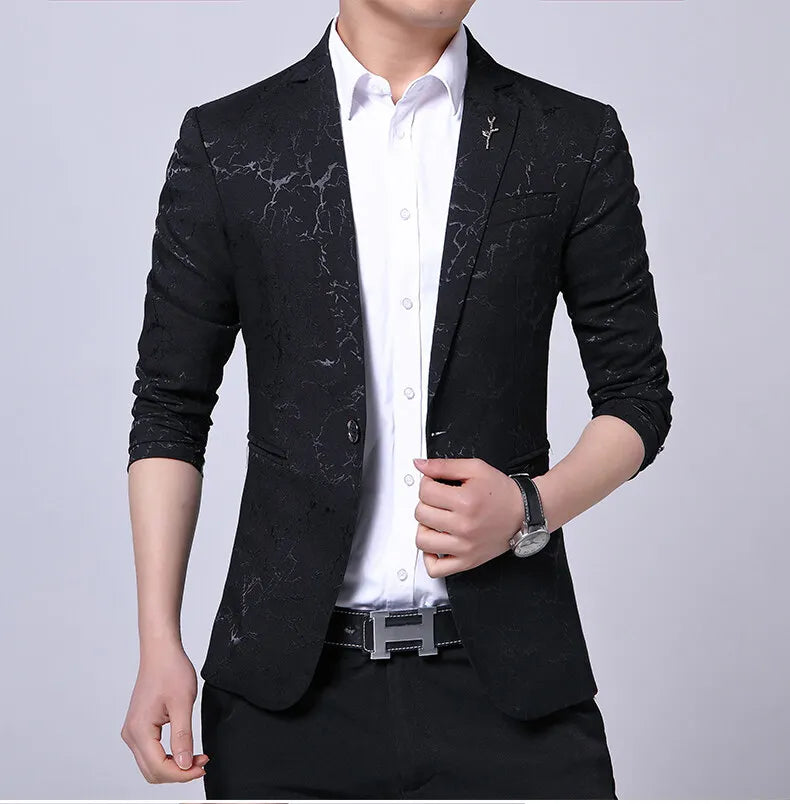 Men's Blazer Korean Style Dark Pattern Single Breasted Smart Casual Spring