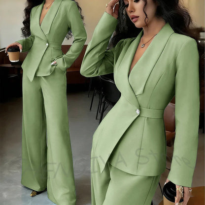 Elegant Office Lady Professional Suit Two Pieces Classic Shawl Lapel Single Button Outfit High Quality Women's Tailored Set
